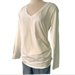 White V-neck Ruched Long Sleeve T-shirt Top Size Large maternity Women’s